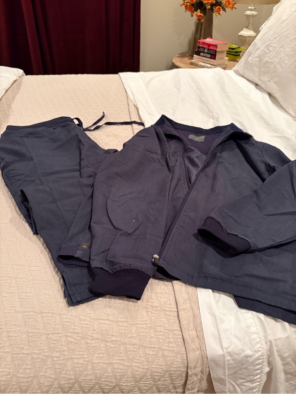 Navy Zip Front Jacket and Matching Pants Set